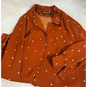 Orange and‎ White Heart Button Down Allergra K